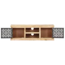 Berkfield Home TV Cabinet with Steel Doors 120x30x40cm Solid Mango Wood in Black - Size: 120 x 30 x 40 cm - thumbnail 4