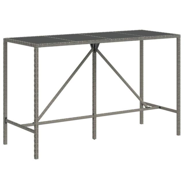 Berkfield Home Bar Table with Glass Top Grey 180x70x110 cm Poly Rattan - Size: 180 x 70 x 110 cm - image 1