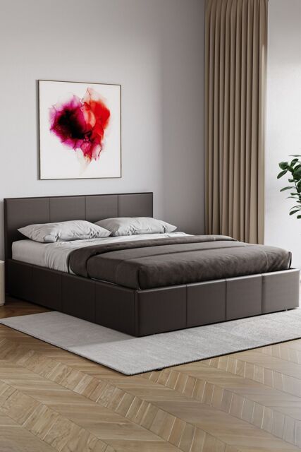 Home Discount Vida Designs Lisbon Double Ottoman Faux Leather Bed Frame UKFR Fabric in Brown - image 1