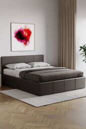 Home Discount Vida Designs Lisbon Double Ottoman Faux Leather Bed Frame UKFR Fabric in Brown - thumbnail 1