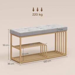HOMCOM Shoe Storage Bench with Seat Cushion Tufted Shoe Rack Bench in Grey - thumbnail 3