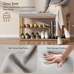 HOMCOM Shoe Storage Bench with Seat Cushion Tufted Shoe Rack Bench in Grey - thumbnail 6