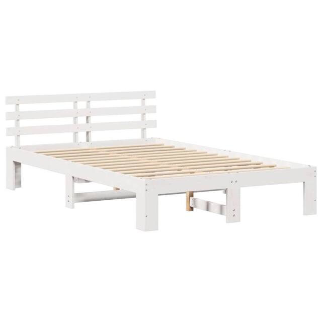 Berkfield Home White Pine Wood Bed Frame White Solid Pine wood 135 x 190 cm - image 1