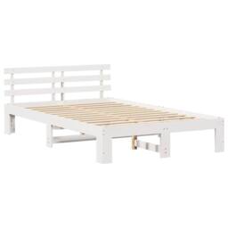 Berkfield Home White Pine Wood Bed Frame White Solid Pine wood 135 x 190 cm - thumbnail 1