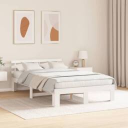 Berkfield Home White Pine Wood Bed Frame White Solid Pine wood 135 x 190 cm - thumbnail 4