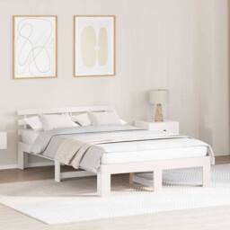 Berkfield Home White Pine Wood Bed Frame White Solid Pine wood 135 x 190 cm - thumbnail 2