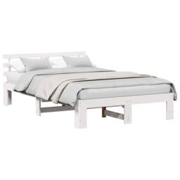 Berkfield Home White Pine Wood Bed Frame White Solid Pine wood 135 x 190 cm - thumbnail 3