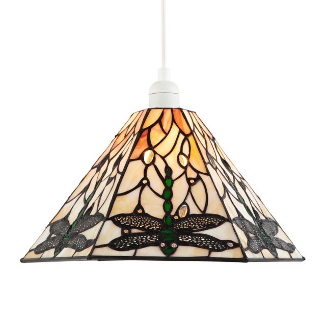 Happy Homewares Green Dragonfly Tiffany Glass Pendant Light Shade with Hexagonal Shape - image 1