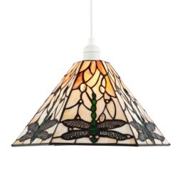 Happy Homewares Green Dragonfly Tiffany Glass Pendant Light Shade with Hexagonal Shape - thumbnail 1