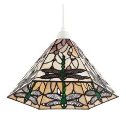 Happy Homewares Green Dragonfly Tiffany Glass Pendant Light Shade with Hexagonal Shape - thumbnail 5