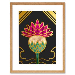 "Artery8 Wall Art Print Gold Edge Scottish Thistle Flower Scotland Framed Art in Beige - Size: W7"" x H9""" - thumbnail 1