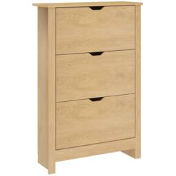 Wyld Haus Nesela Slim Shoe Cabinet Natural Wood Finish 3 Flip Drawers - thumbnail 2