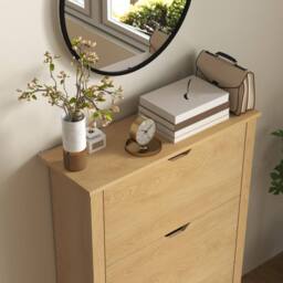 Wyld Haus Nesela Slim Shoe Cabinet Natural Wood Finish 3 Flip Drawers - thumbnail 8