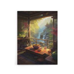 "Artery8 Waterfall View From Japanese Tea House Patio Canvas Wall Art Print - Size: W18"" x H24""" - thumbnail 1