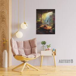 "Artery8 Waterfall View From Japanese Tea House Patio Canvas Wall Art Print - Size: W18"" x H24""" - thumbnail 3