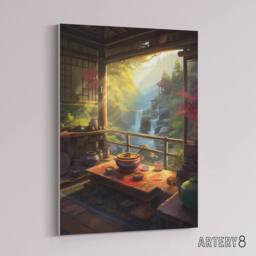 "Artery8 Waterfall View From Japanese Tea House Patio Canvas Wall Art Print - Size: W18"" x H24""" - thumbnail 2