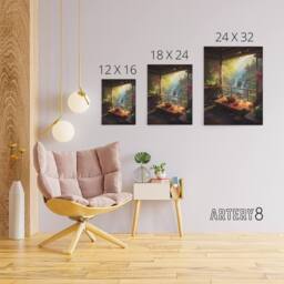 "Artery8 Waterfall View From Japanese Tea House Patio Canvas Wall Art Print - Size: W18"" x H24""" - thumbnail 4