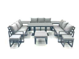 Fimous 12 Seater Garden Sofa Set Aluminium Furniture Rising Dining Tabe Set with 2 Side Tables 3 Footstools Dark Grey - thumbnail 2