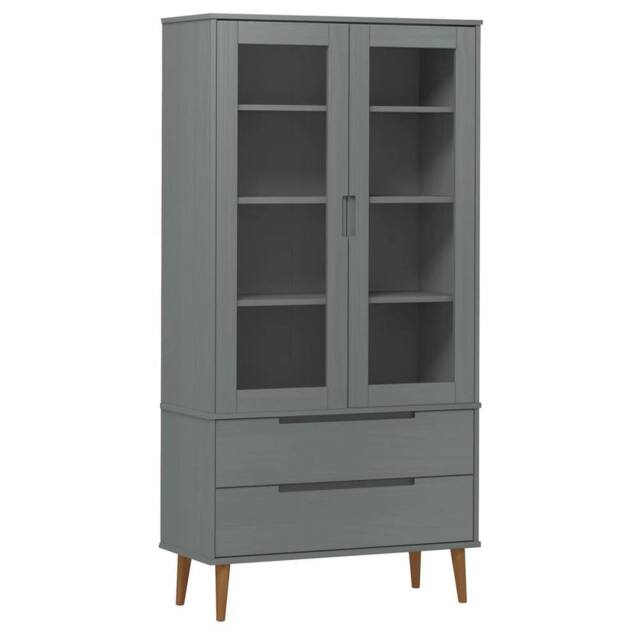 Berkfield Home Vitrine Cabinet MOLDE Grey 90x35x175 cm Solid Wood Pine - Size: 90 x 35 x 175 cm - image 1