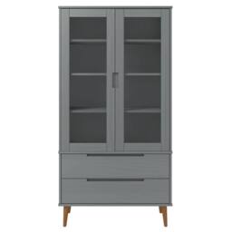 Berkfield Home Vitrine Cabinet MOLDE Grey 90x35x175 cm Solid Wood Pine - Size: 90 x 35 x 175 cm - thumbnail 4
