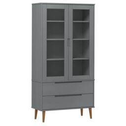 Berkfield Home Vitrine Cabinet MOLDE Grey 90x35x175 cm Solid Wood Pine - Size: 90 x 35 x 175 cm
