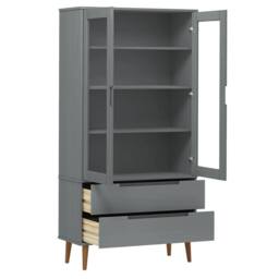Berkfield Home Vitrine Cabinet MOLDE Grey 90x35x175 cm Solid Wood Pine - Size: 90 x 35 x 175 cm - thumbnail 5