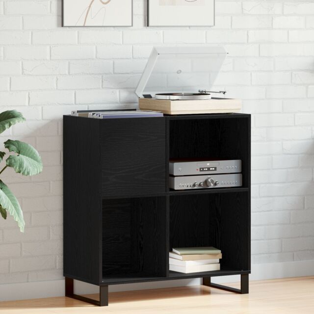 Berkfield Home Record Cabinet Black Oak 84.5x38x90 cm Engineered Wood - image 1