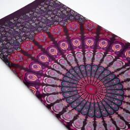 KDMD Double Cotton Bedspread & Wall Hanging - Peacock Mandala, Purple - thumbnail 3