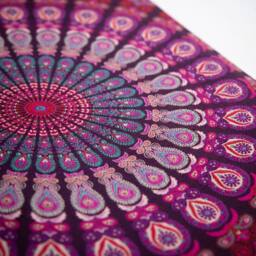 KDMD Double Cotton Bedspread & Wall Hanging - Peacock Mandala, Purple - thumbnail 2