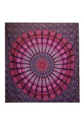KDMD Double Cotton Bedspread & Wall Hanging - Peacock Mandala, Purple