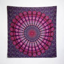KDMD Double Cotton Bedspread & Wall Hanging - Peacock Mandala, Purple - thumbnail 4