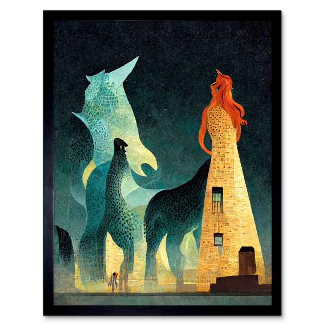 "Artery8 Wall Art Print Kelpies Dream Falkirk Art Framed in Black - Size: W12"" x H16""" - image 1
