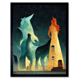 "Artery8 Wall Art Print Kelpies Dream Falkirk Art Framed in Black - Size: W12"" x H16""" - thumbnail 1