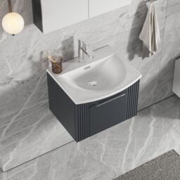 Balterley Wall Hung 1 Drawer Vanity Unit - Curved Basin 500mm, Satin Dark Grey - thumbnail 3