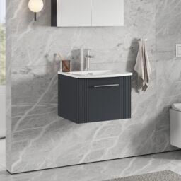 Balterley Wall Hung 1 Drawer Vanity Unit - Curved Basin 500mm, Satin Dark Grey - thumbnail 4