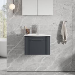 Balterley Wall Hung 1 Drawer Vanity Unit - Curved Basin 500mm, Satin Dark Grey - thumbnail 2