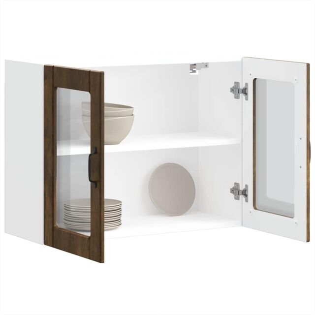 Berkfield Home Kitchen Wall Cabinet with Glass Door Lucca Smoked Oak Engineered Wood in Brown - image 1