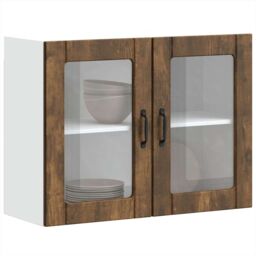 Berkfield Home Kitchen Wall Cabinet with Glass Door Lucca Smoked Oak Engineered Wood in Brown - thumbnail 5