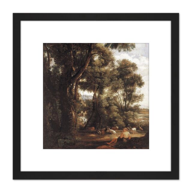 Artery8 John Constable Landscape With Goatherd & Goats 8X8 Inch Square Wooden Framed Wall Art Print Picture with Mount in Black - image 1