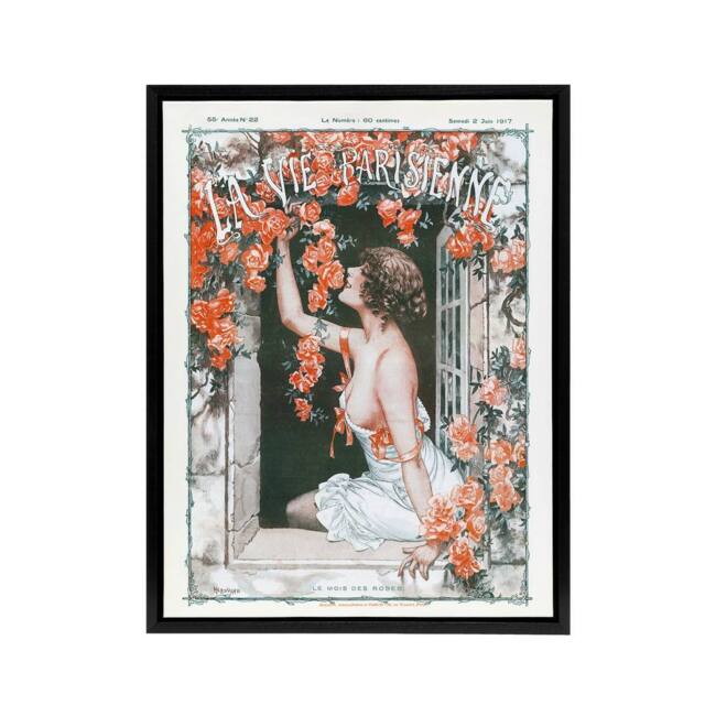 "Artery8 La Vie Parisienne Magazine Cover Roses Month Framed Canvas Wall Art Print in Red - Size: W18"" x H24""" - image 1