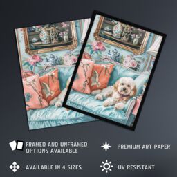 "Artery8 Wall Art Print Cockapoo Dog Lover Pink Teal Couch Pet Portrait Art Framed Poster in Black - Size: W12"" x H16""" - thumbnail 2