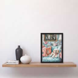 "Artery8 Wall Art Print Cockapoo Dog Lover Pink Teal Couch Pet Portrait Art Framed Poster in Black - Size: W12"" x H16""" - thumbnail 4