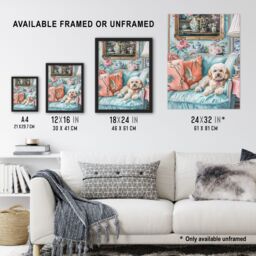 "Artery8 Wall Art Print Cockapoo Dog Lover Pink Teal Couch Pet Portrait Art Framed Poster in Black - Size: W12"" x H16""" - thumbnail 3