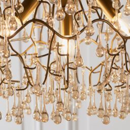 Loops Aged Gold Branch Ceiling Chandelier - Glass Droplets - Decorative Light Fitting in Clear - thumbnail 5