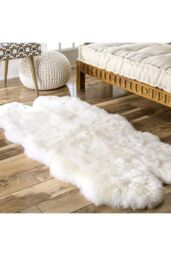 Living and Home 180x110cm White Plush Faux Wool Wave Edge Rug Window Sill & Sofa Cushion - Size: 110 cm x 180 cm - thumbnail 1