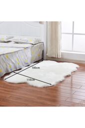 Living and Home 180x110cm White Plush Faux Wool Wave Edge Rug Window Sill & Sofa Cushion - Size: 110 cm x 180 cm - thumbnail 3