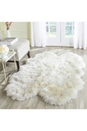 Living and Home 180x110cm White Plush Faux Wool Wave Edge Rug Window Sill & Sofa Cushion - Size: 110 cm x 180 cm - thumbnail 2