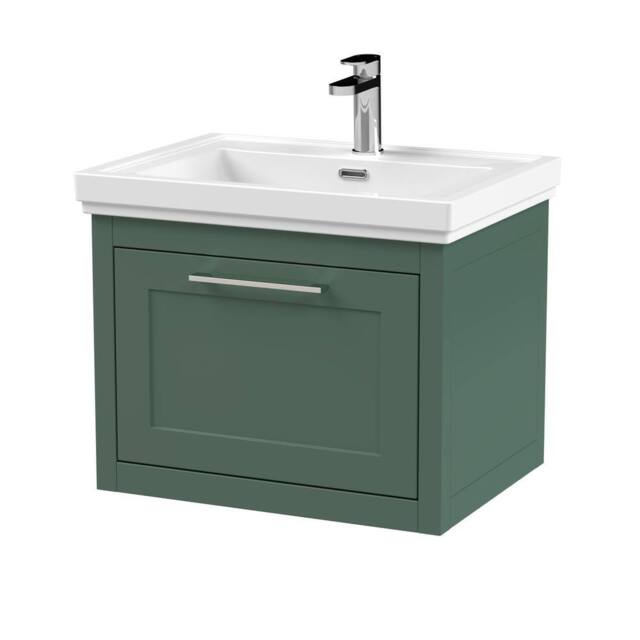 Balterley Wall Hung 1 Drawer Vanity Unit & 1TH Fireclay Basin, 600mm, Green - image 1