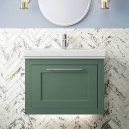 Balterley Wall Hung 1 Drawer Vanity Unit & 1TH Fireclay Basin, 600mm, Green - thumbnail 9