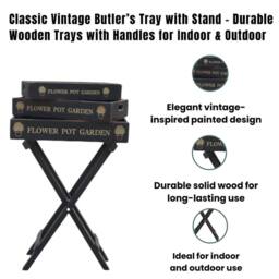 Nordara Foldable Vintage Serving Stand With 3 Wooden Trays in Black - Size: 1.25kg - thumbnail 2